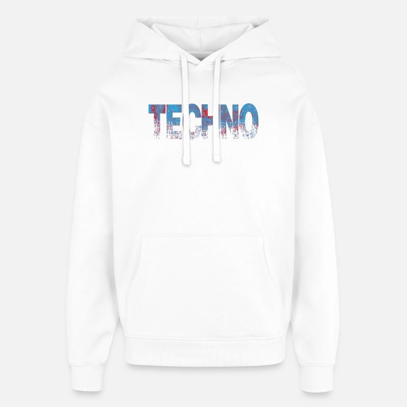 Techno Distressed Text Art - Oversized Unisex Hoodie by Stanley/Stella - white