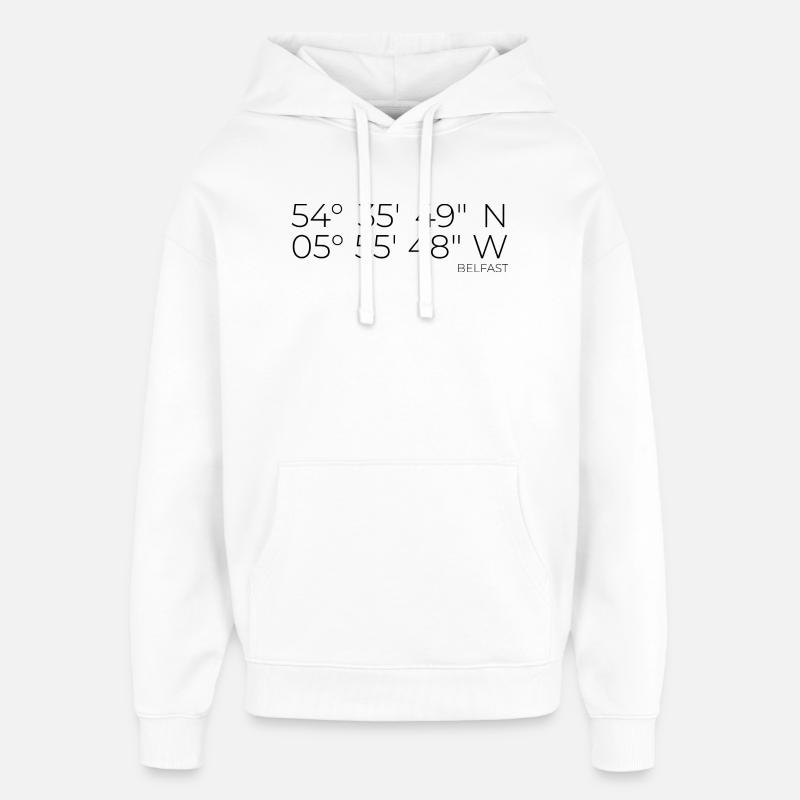 Coordonnées : Belfast, Irlande - Sweat à capuche unisexe Stanley/Stella Oversized - blanc