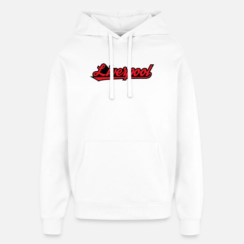 Liverpool Script on Black - Oversized Unisex Hoodie by Stanley/Stella - white