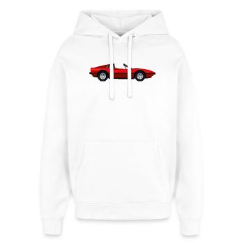 ROTER SPORTWAGEN - Oversized Unisex Hoodie von Stanley/Stella - Weiß - Vorne - AI Model Female 172 light (172cm) & AI Model Male 185 light (185cm)