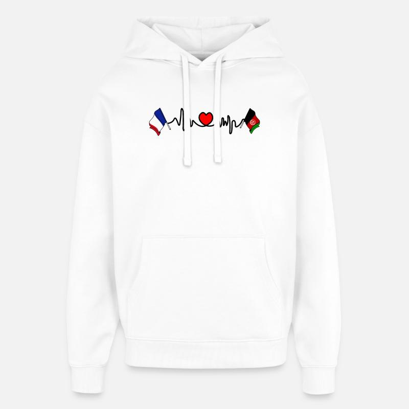 Cardio Heart Drapeau France Drapeau Afghanistan - Sweat à capuche unisexe Stanley/Stella Oversized - blanc