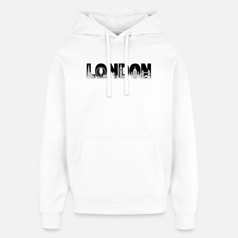 Londres Royaume-Uni, Angleterre Silhouette - Sweat à capuche unisexe Stanley/Stella Oversized - blanc