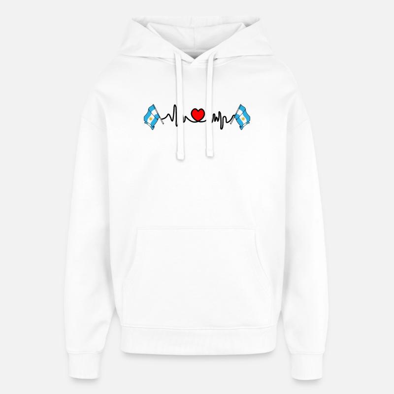 Cardio heart with flag Argentina - Oversized Unisex Hoodie by Stanley/Stella - white