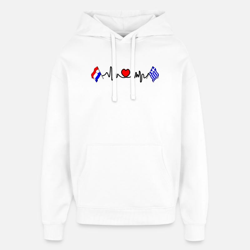 Cardio coeur avec drapeau Pays-Bas, Grèce - Sweat à capuche unisexe Stanley/Stella Oversized - blanc