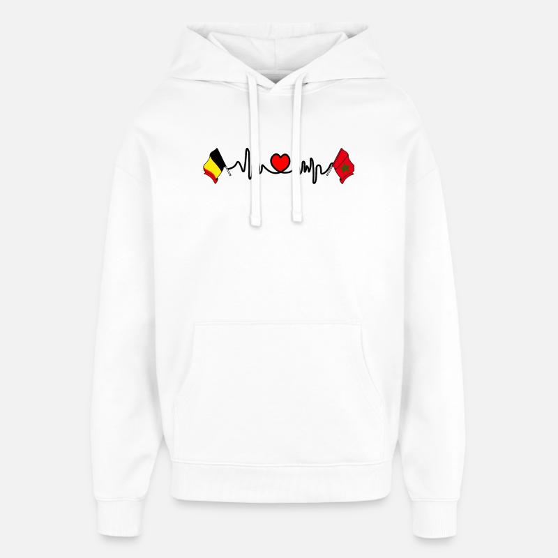 Cardio heart Drapeau Belgique, drapeau Maroc - Sweat à capuche unisexe Stanley/Stella Oversized - blanc