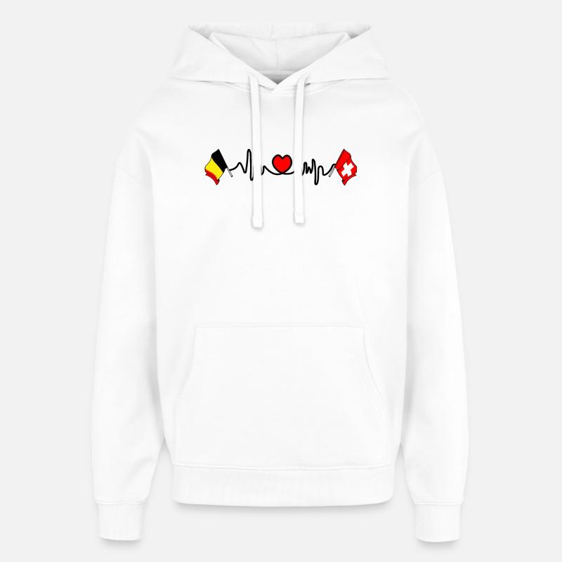 Cardio heart Drapeau Belgique, drapeau Suisse - Sweat à capuche unisexe Stanley/Stella Oversized - blanc