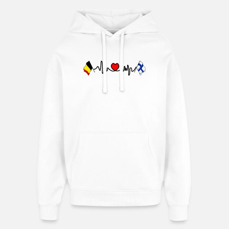 Cardio heart Drapeau Belgique, drapeau Finlande - Sweat à capuche unisexe Stanley/Stella Oversized - blanc