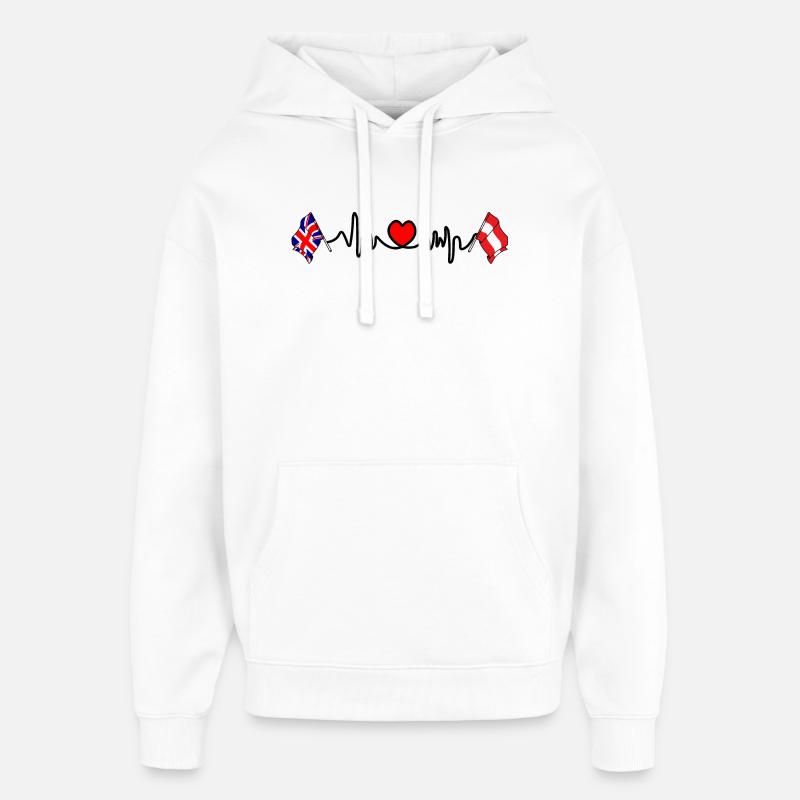 Cardio heart Drapeau Angleterre, drapeau Autriche - Sweat à capuche unisexe Stanley/Stella Oversized - blanc