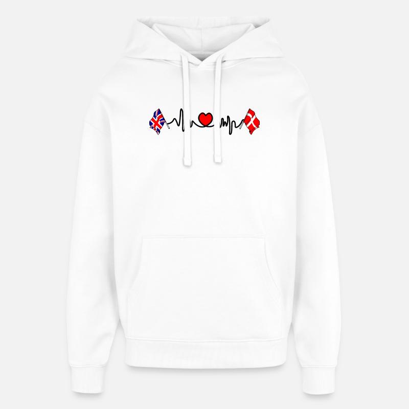 Cardio heart Drapeau Angleterre, drapeau Danemark - Sweat à capuche unisexe Stanley/Stella Oversized - blanc
