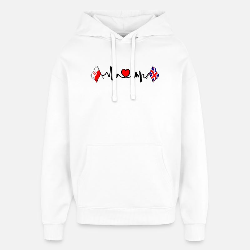 Cardio heart Drapeau Pologne, drapeau Angleterre - Sweat à capuche unisexe Stanley/Stella Oversized - blanc