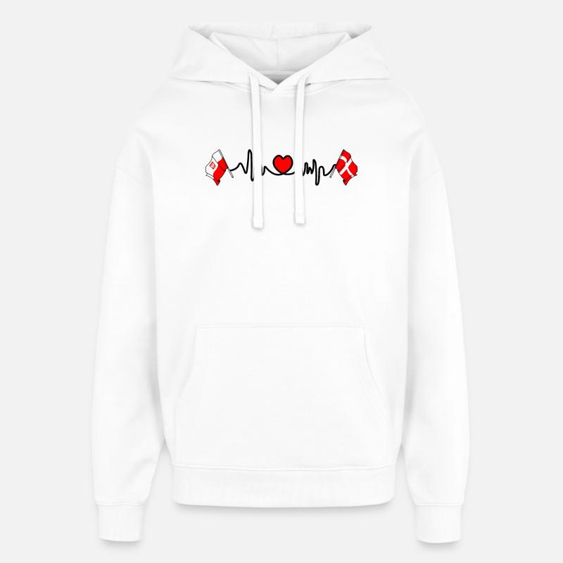 Cardio heart Drapeau Pologne, drapeau Danemark - Sweat à capuche unisexe Stanley/Stella Oversized - blanc