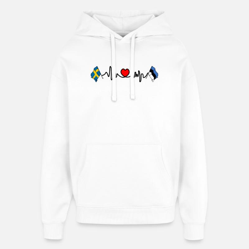 Cardio heart Drapeau Suède, drapeau Estonie - Sweat à capuche unisexe Stanley/Stella Oversized - blanc