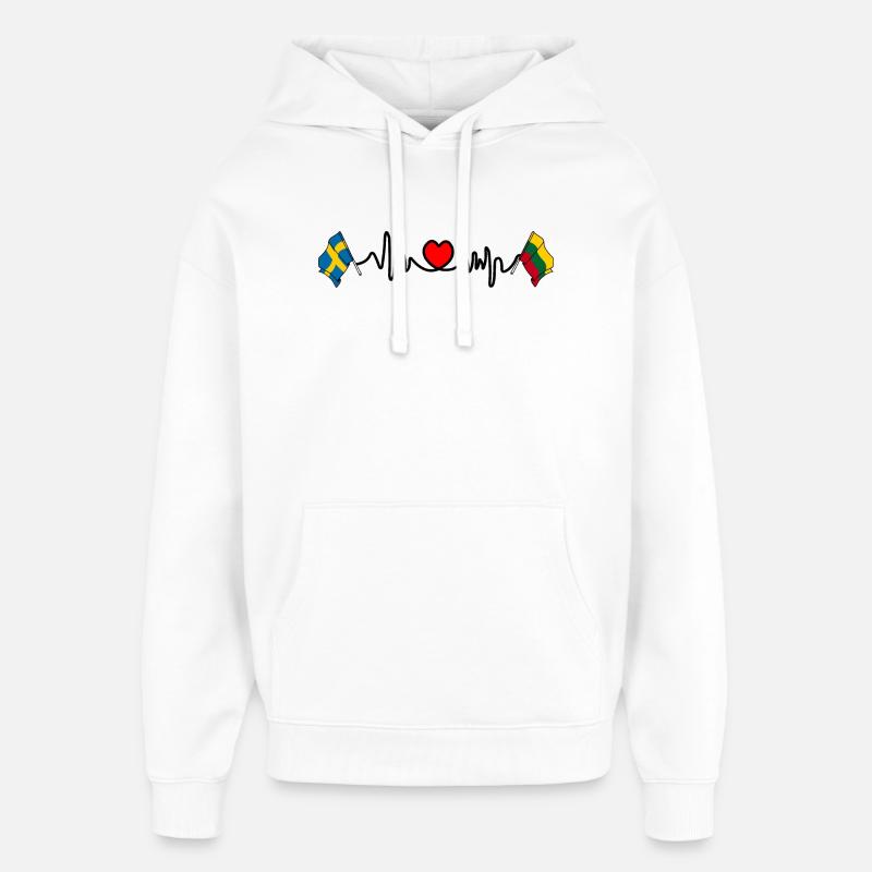 Cardio heart Drapeau Suède, drapeau Lituanie - Sweat à capuche unisexe Stanley/Stella Oversized - blanc