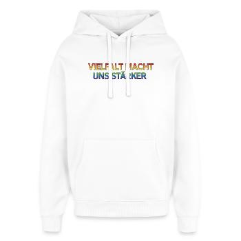 Diversity makes us stronger - Oversized Unisex Hoodie by Stanley/Stella - white - Front - AI Model Female 172 light (172cm) & AI Model Male 185 light (185cm)
