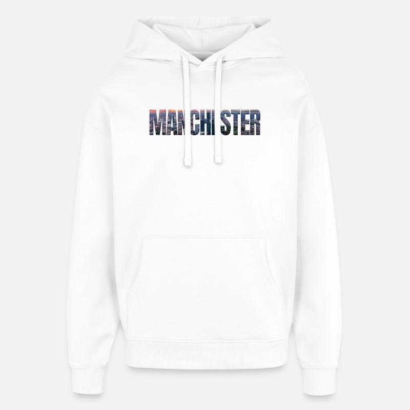 Ligne d’horizon de Manchester - Sweat à capuche unisexe Stanley/Stella Oversized - blanc