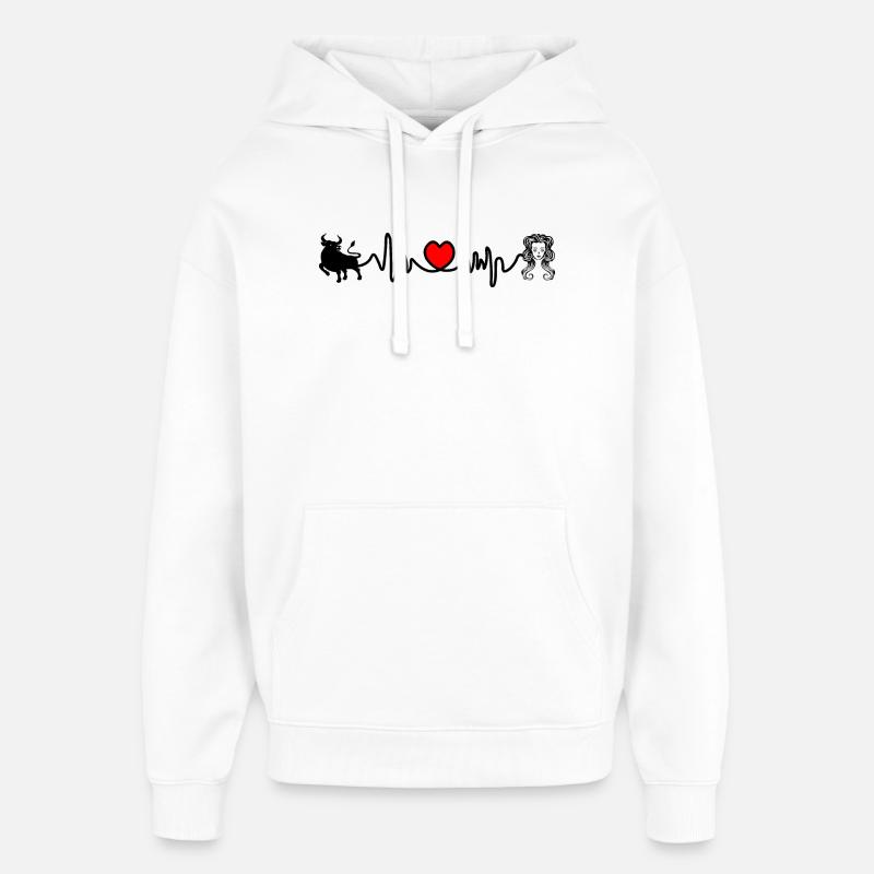 Fréquence cardiaque cardio Taureau vierge - Sweat à capuche unisexe Stanley/Stella Oversized - blanc