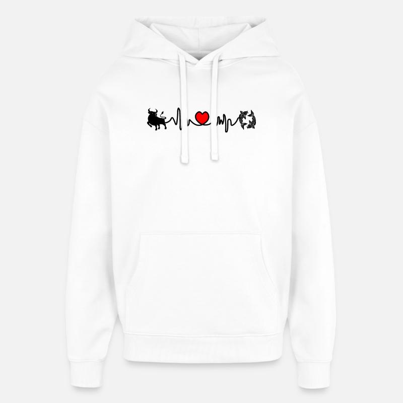 Fréquence cardiaque cardio Taureau Poissons - Sweat à capuche unisexe Stanley/Stella Oversized - blanc