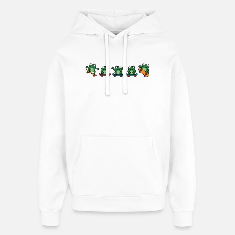 Rangée de grenouilles en skateboard - Sweat à capuche unisexe Stanley/Stella Oversized - blanc
