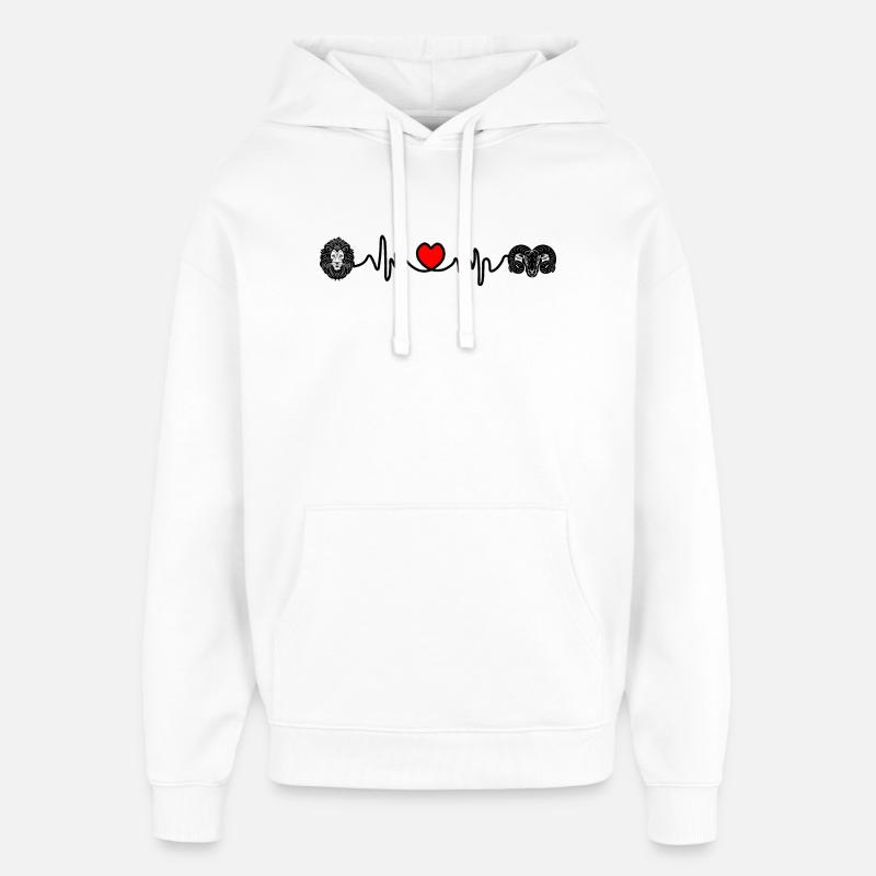 Fréquence cardiaque cardio Lion Bélier - Sweat à capuche unisexe Stanley/Stella Oversized - blanc