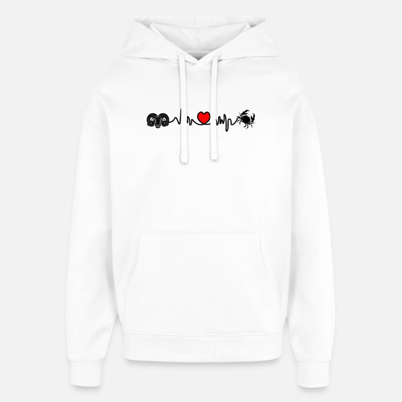 Fréquence cardiaque cardio Bélier Cancer - Sweat à capuche unisexe Stanley/Stella Oversized - blanc