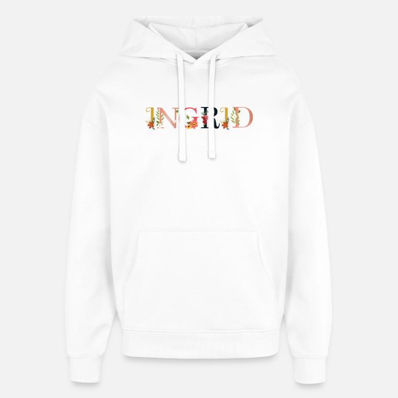 Le nom INGRID est fleuri - Sweat à capuche unisexe Stanley/Stella Oversized - blanc