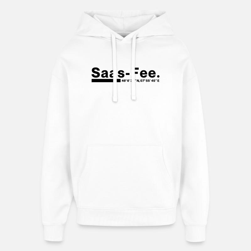 Coordonnées Saas-Fee Valais, Suisse - Sweat à capuche unisexe Stanley/Stella Oversized - blanc