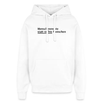 Menschenrechte Spruch Block - Oversized Unisex Hoodie von Stanley/Stella - Weiß - Vorne - AI Model Female 172 light (172cm) & AI Model Male 185 light (185cm)
