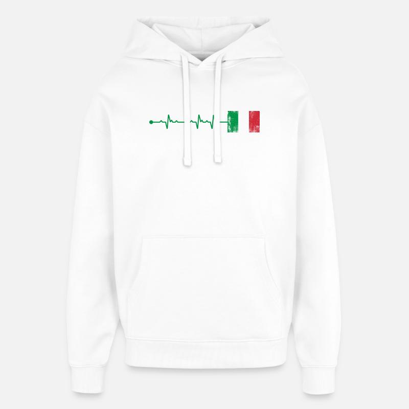Drapeau de l’Italie Heartbeat - Sweat à capuche unisexe Stanley/Stella Oversized - blanc