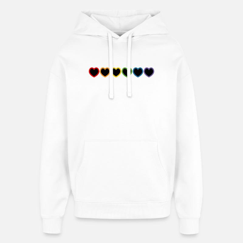 Coeurs LGBT arc-en-ciel noir - Sweat à capuche unisexe Stanley/Stella Oversized - blanc