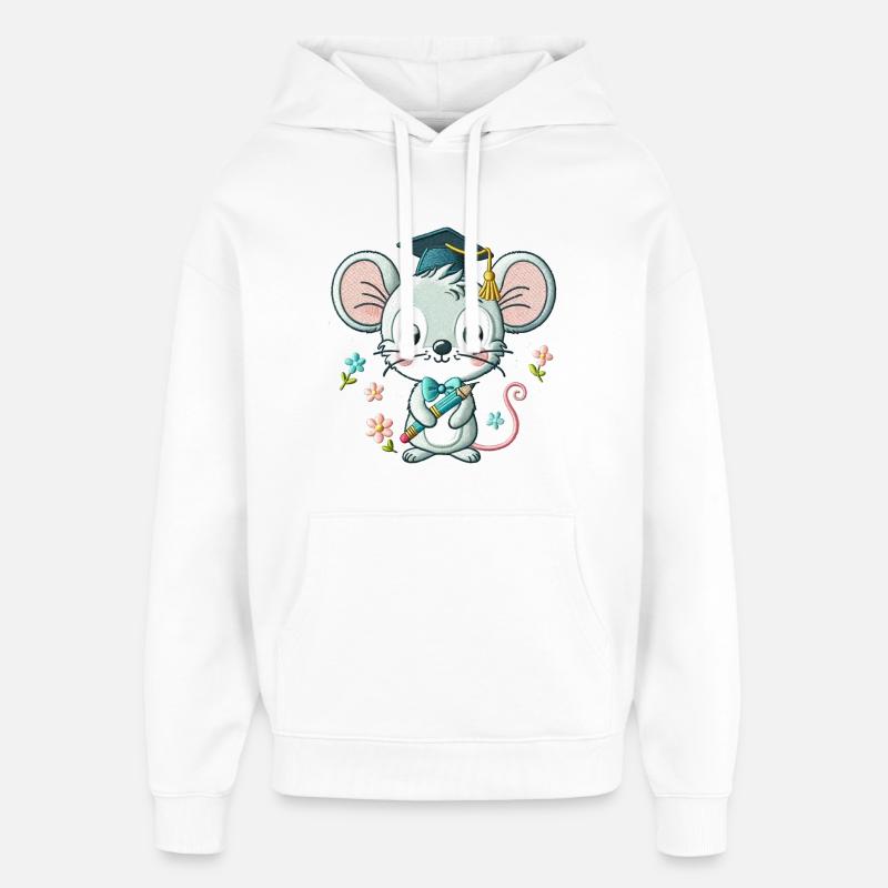 Souris Diplômée Astucieuse - Sweat à capuche unisexe Stanley/Stella Oversized - blanc