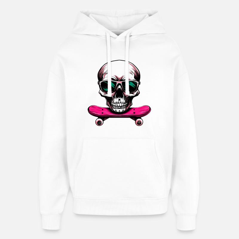 Crânes Skateboard / Crâne de skateur - Sweat à capuche unisexe Stanley/Stella Oversized - blanc
