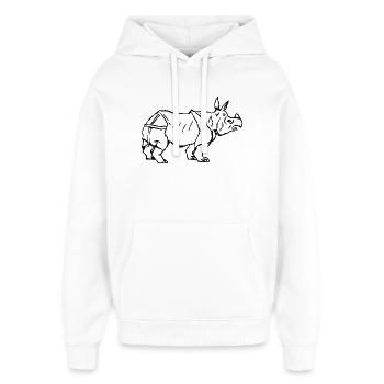 Rhinocéros - Sweat à capuche unisexe Stanley/Stella Oversized - blanc - Devant - AI Model Female 172 light (172cm) & AI Model Male 185 light (185cm)