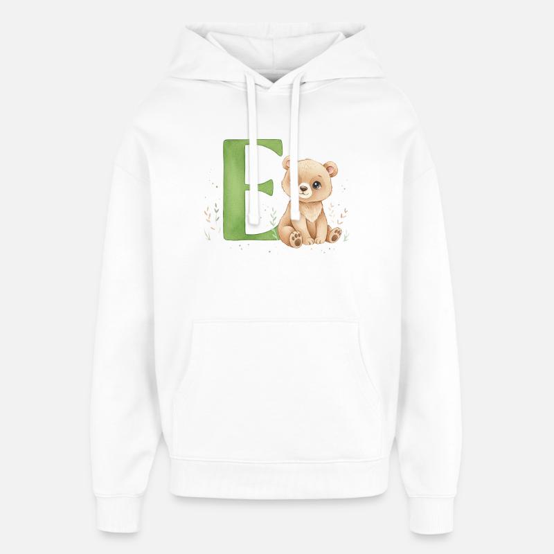E Teddyn kanssa: Leikkisä kirjain E - Huppari unisex Stanley/Stella Oversized - valkoinen