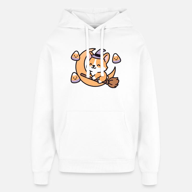 Renard sorcier sur lune - Sweat à capuche unisexe Stanley/Stella Oversized - blanc