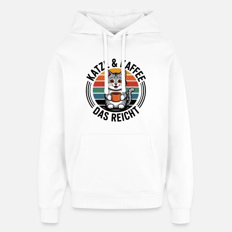 Café Chaton Imprimé Rétro - Sweat à capuche unisexe Stanley/Stella Oversized - blanc
