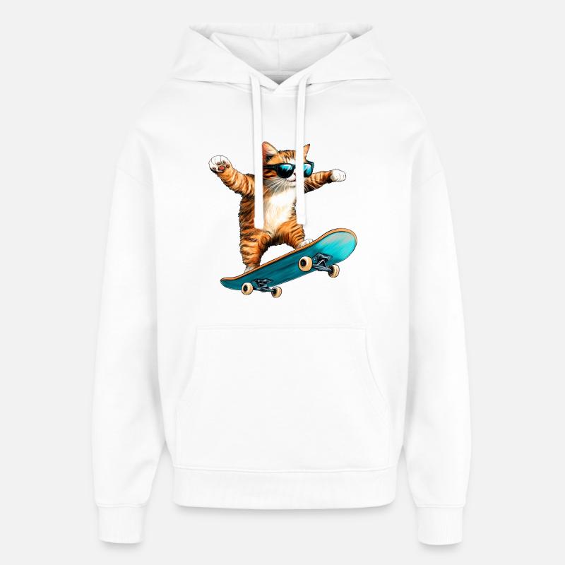 Chat patineur - Sweat à capuche unisexe Stanley/Stella Oversized - blanc