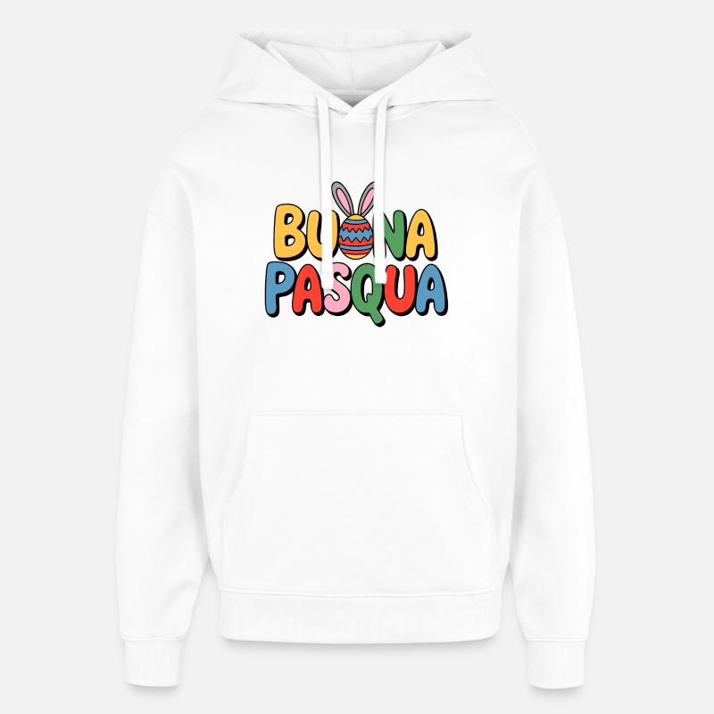 Buna Pasqua Bunny - Sweat à capuche unisexe Stanley/Stella Oversized - blanc