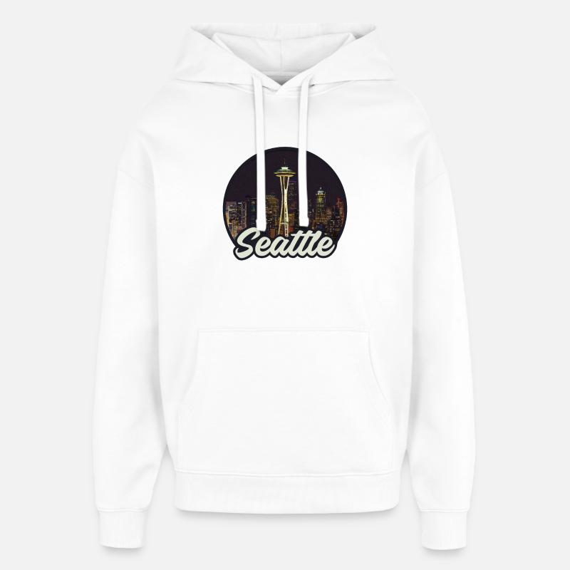 Paysage urbain de Seattle - Sweat à capuche unisexe Stanley/Stella Oversized - blanc