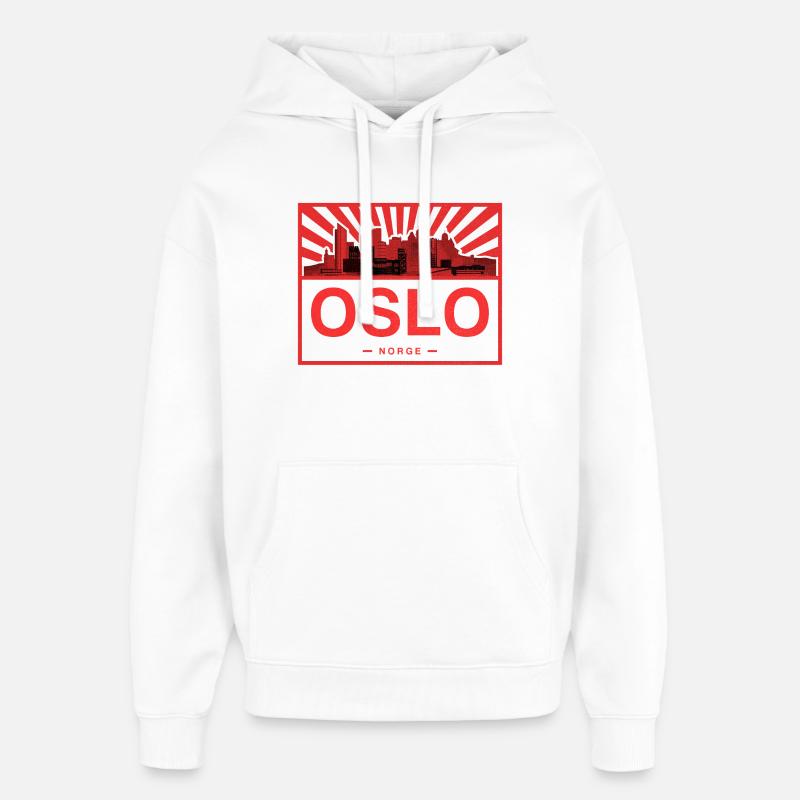 Oslo Skyline Rouge Noir - Sweat à capuche unisexe Stanley/Stella Oversized - blanc