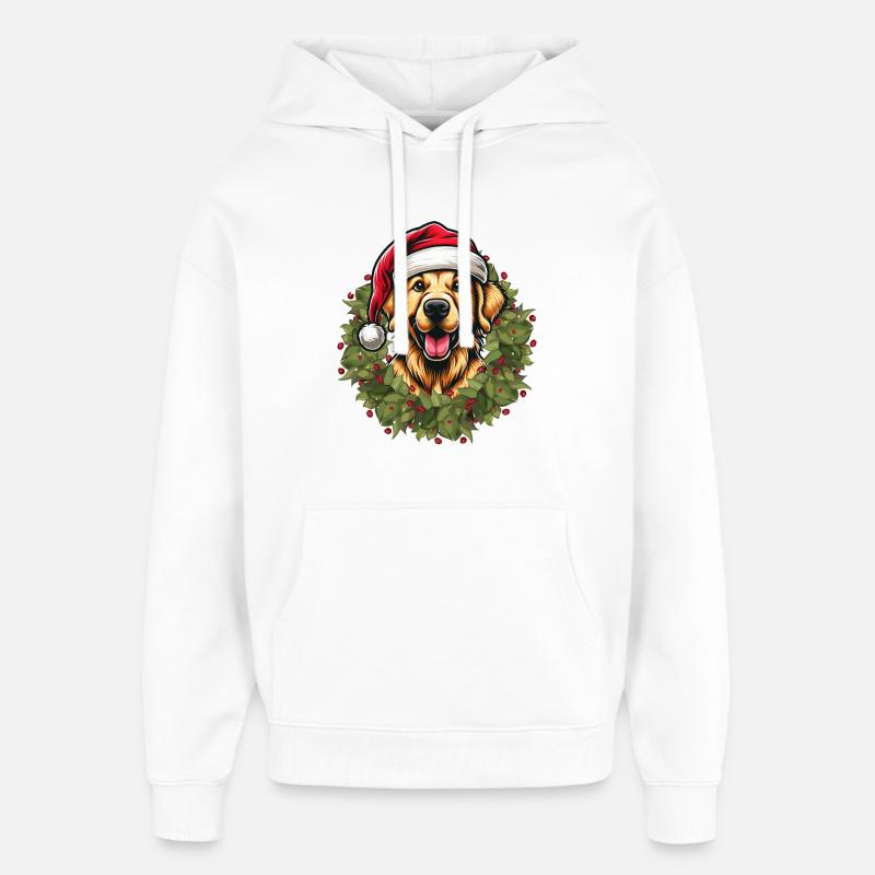 Golden Retriever à Noël 🎄 - Sweat à capuche unisexe Stanley/Stella Oversized - blanc