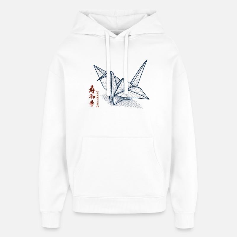 Grue en origami - Sweat à capuche unisexe Stanley/Stella Oversized - blanc