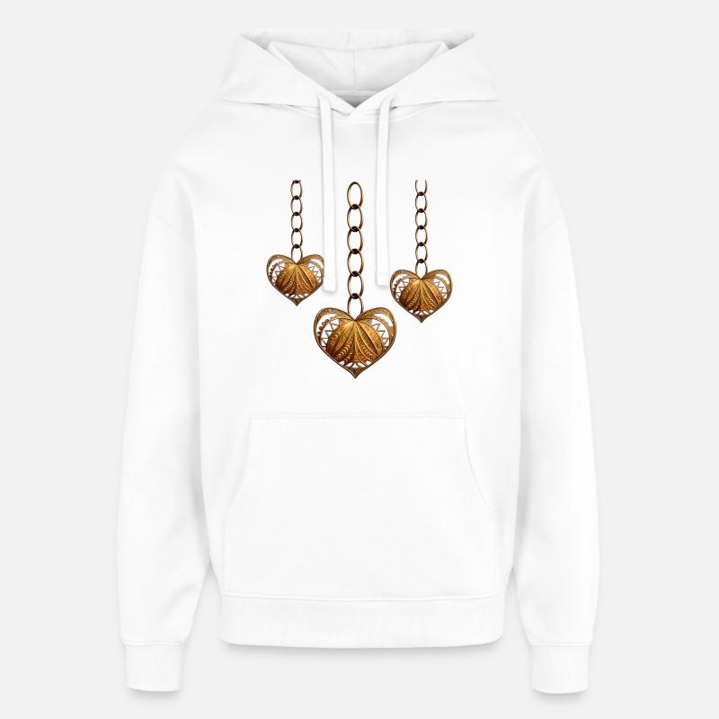 Coeurs dorés en chaînette - Sweat à capuche unisexe Stanley/Stella Oversized - blanc