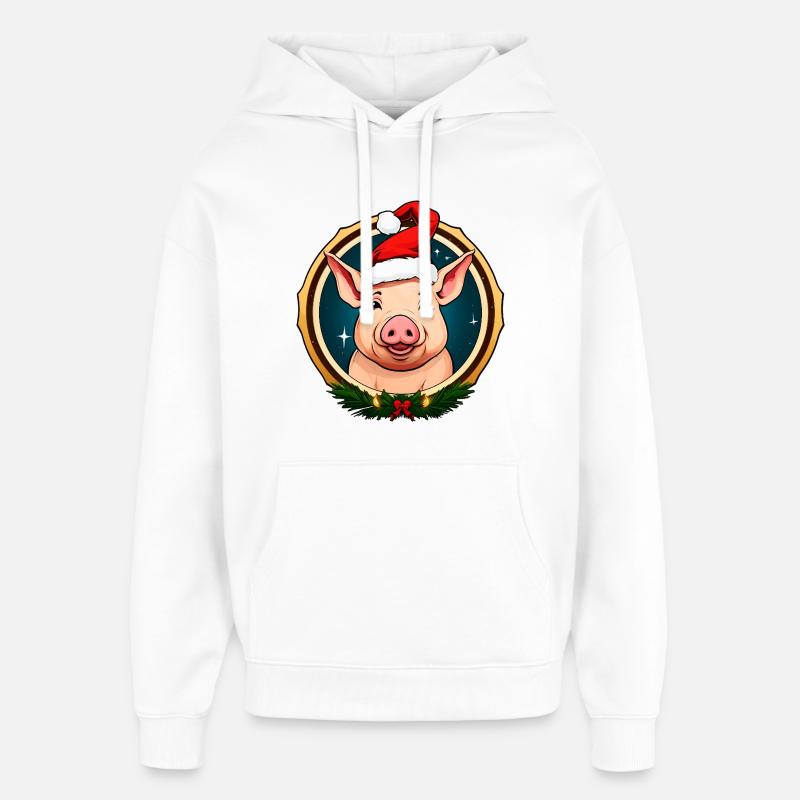 Cochons de Noël - Sweat à capuche unisexe Stanley/Stella Oversized - blanc