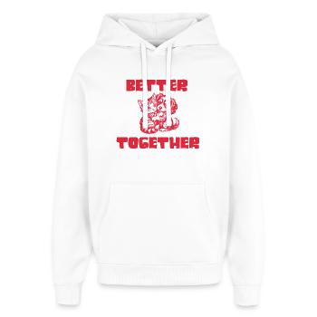 Idée cadeau pour la Saint-Valentin, T-shirt de couple - Sweat à capuche unisexe Stanley/Stella Oversized - blanc - Devant - AI Model Female 172 light (172cm) & AI Model Male 185 light (185cm)