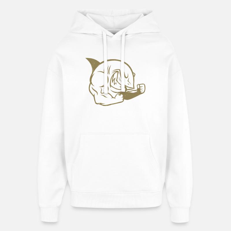 Silhouette d’entraînement musclé de bodybuilder requin - Sweat à capuche unisexe Stanley/Stella Oversized - blanc