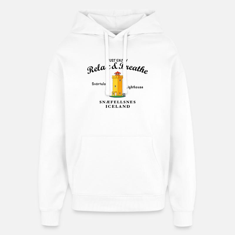 Phare d’Islande Svörtuloft, Relax - Sweat à capuche unisexe Stanley/Stella Oversized - blanc
