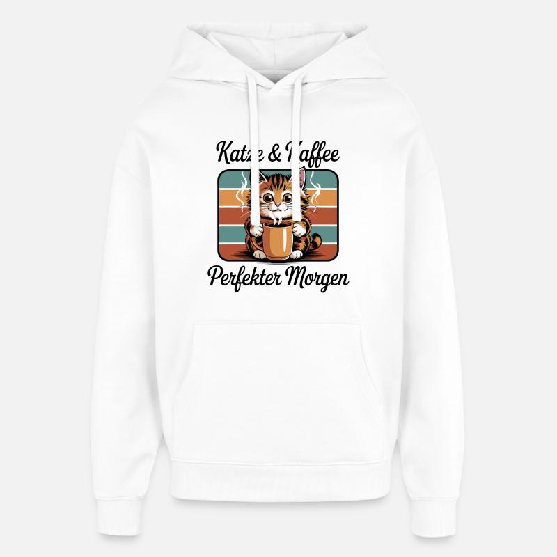 Cat Coffee Pause café rétro - Sweat à capuche unisexe Stanley/Stella Oversized - blanc
