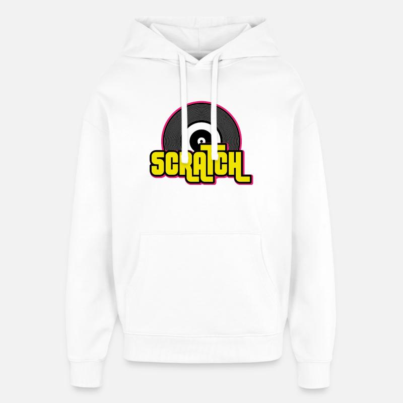 Graphique de disque vinyle Scratch DJ - Sweat à capuche unisexe Stanley/Stella Oversized - blanc