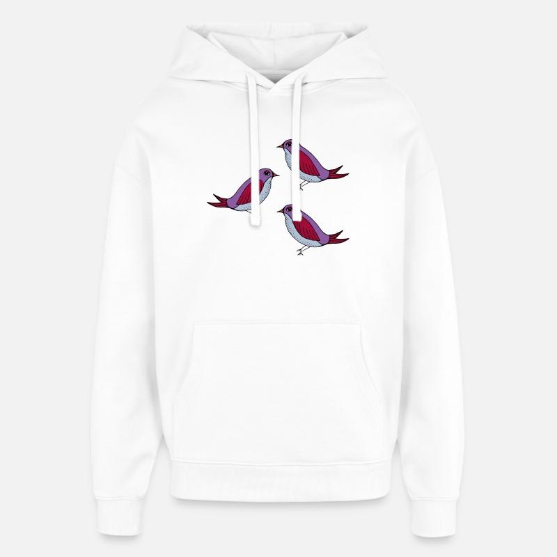 Trio à motifs d’oiseaux violets - Sweat à capuche unisexe Stanley/Stella Oversized - blanc