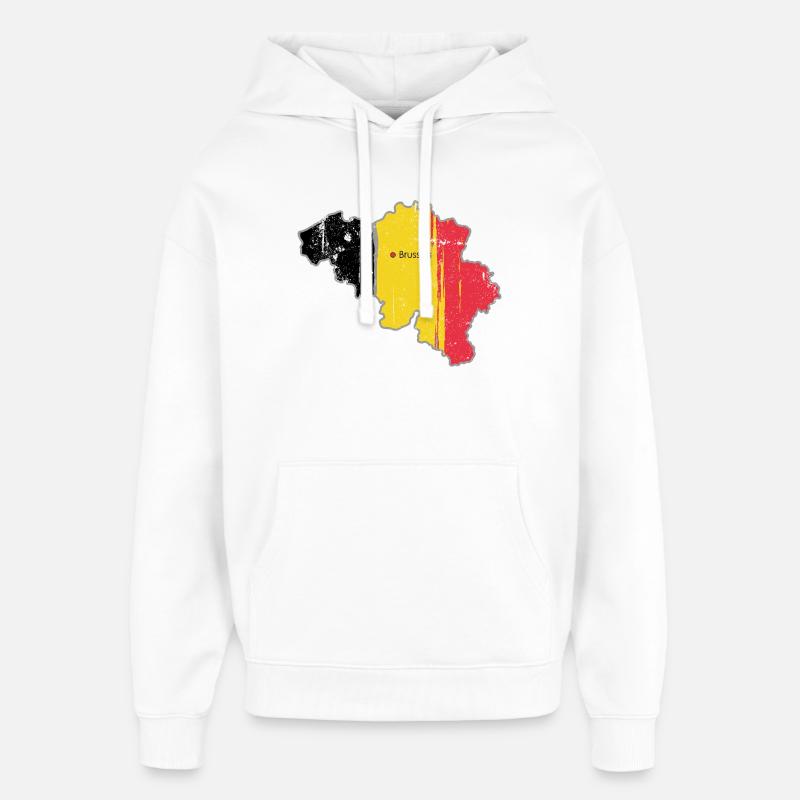 Carte de Bruxelles avec drapeau belge - Sweat à capuche unisexe Stanley/Stella Oversized - blanc